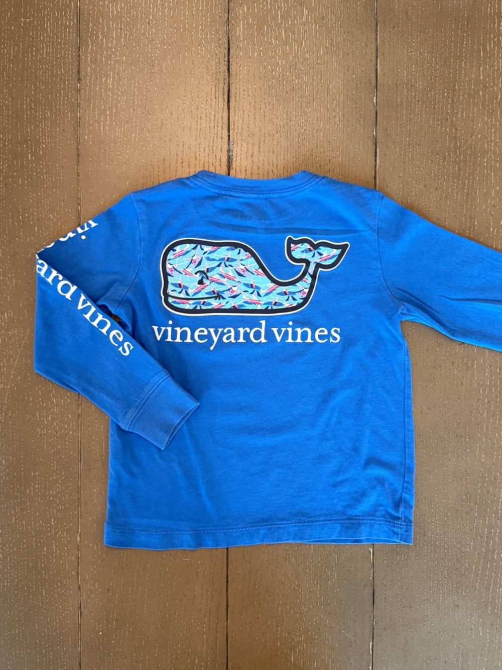 Vineyard Vines Toddler Boys’ Long-Sleeve Blue Pocket Whale T-Shirt • Size 3T